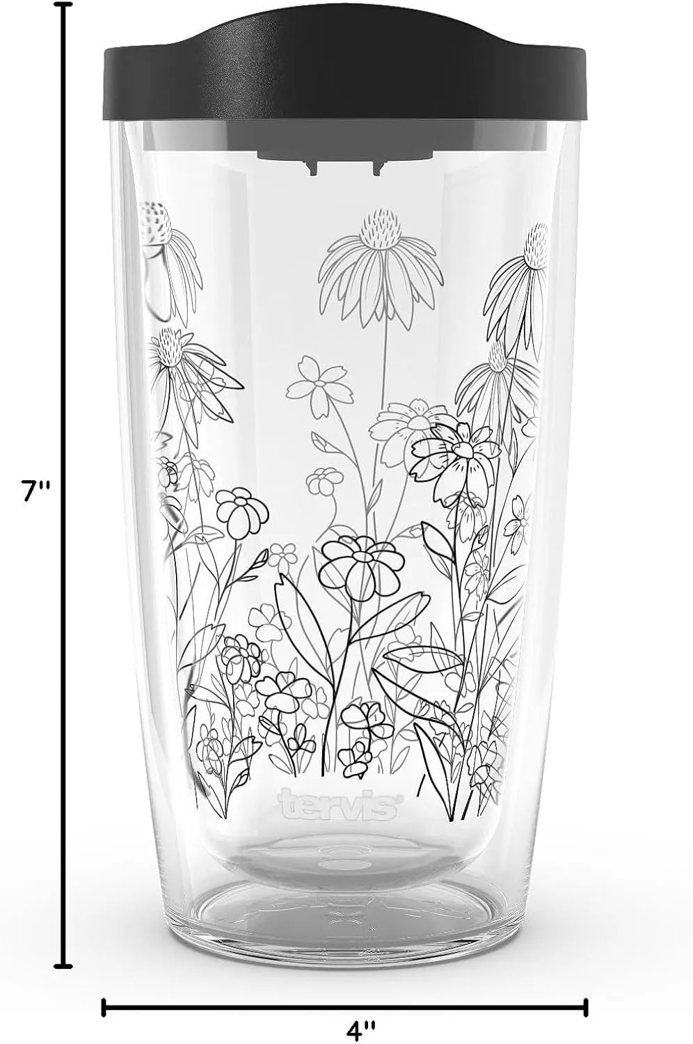 Tervis Wildflower Crystal Collection Made in USA Double Walled Insulated Tumbler Travel Cup Keeps Drinks Cold & Hot, 16oz, Coneflower and Tickseed
