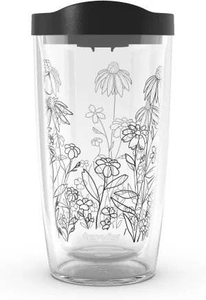Tervis Wildflower Crystal Collection Made in USA Double Walled Insulated Tumbler Travel Cup Keeps Drinks Cold & Hot, 16oz, Coneflower and Tickseed