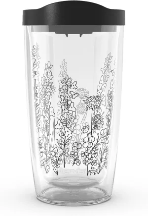 Tervis Wildflower Crystal Collection Made in USA Double Walled Insulated Tumbler Travel Cup Keeps Drinks Cold & Hot, 16oz, Sage and Dandelion