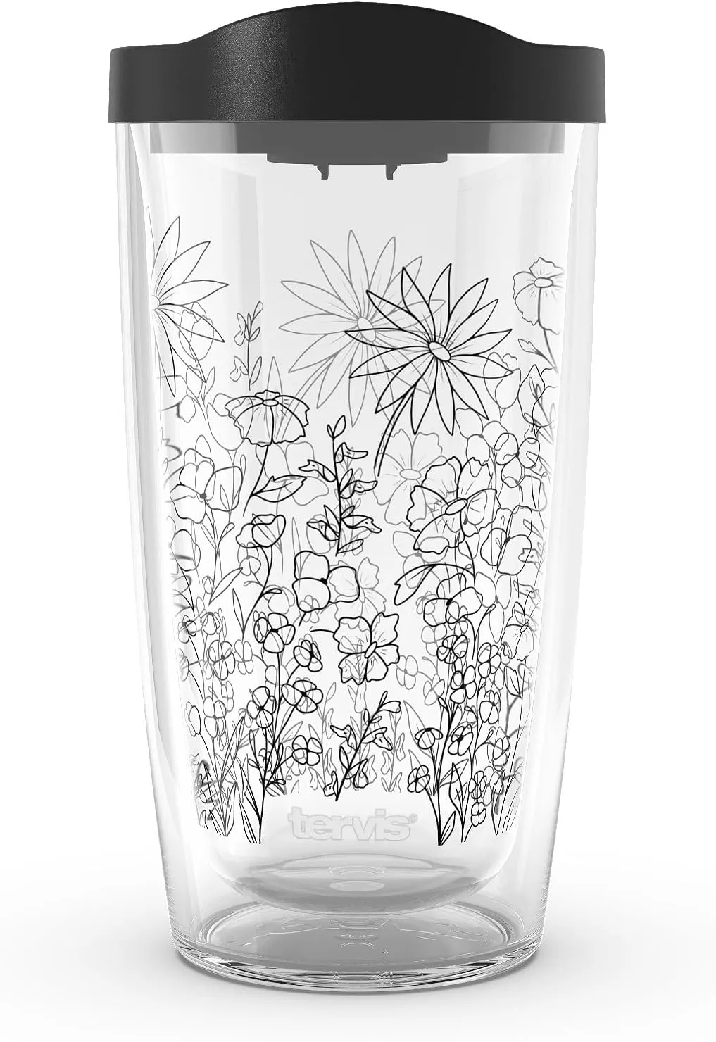 Tervis Wildflower Crystal Collection Made in USA Double Walled Insulated Tumbler Travel Cup Keeps Drinks Cold & Hot, 16oz, Wildflower Field