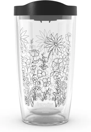 Tervis Wildflower Crystal Collection Made in USA Double Walled Insulated Tumbler Travel Cup Keeps Drinks Cold & Hot, 16oz, Wildflower Field