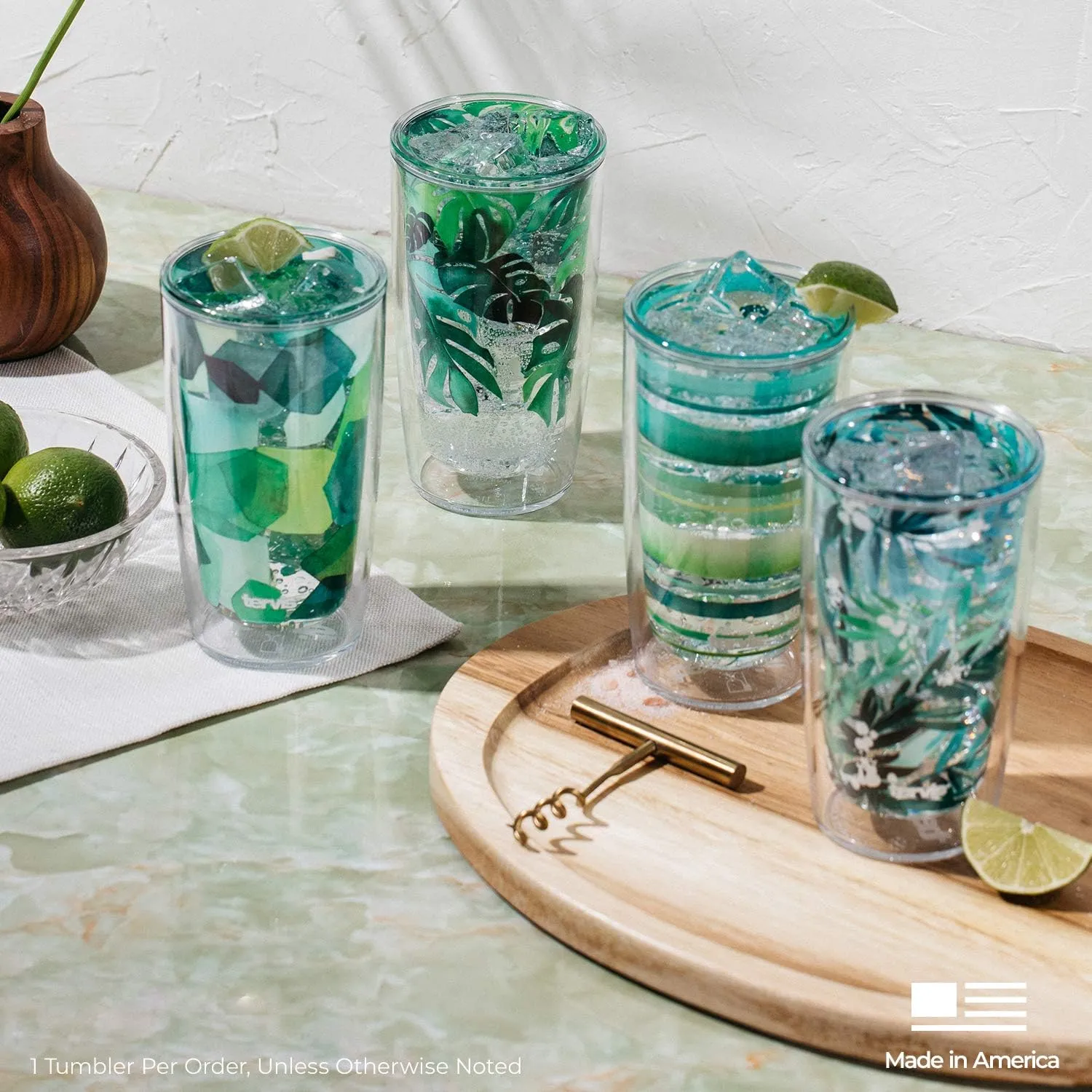 Tervis Yao Cheng Green Crystal Made in USA Double Walled Insulated Tumbler Travel Cup Keeps Drinks Cold & Hot, 16oz, Hexagon Green Blue