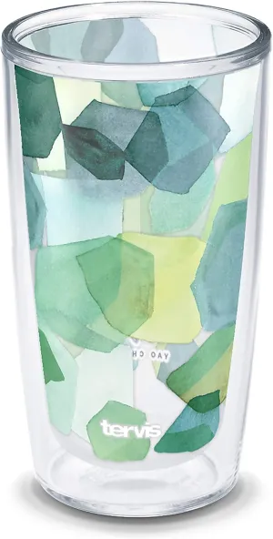 Tervis Yao Cheng Green Crystal Made in USA Double Walled Insulated Tumbler Travel Cup Keeps Drinks Cold & Hot, 16oz, Hexagon Green Blue
