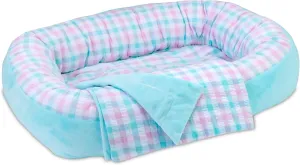 The Ashton-Drake Galleries Reversible Solid & Plaid Bassinet Baby Doll Accessory with A Matching Blanket