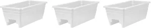 The HC Companies 24 Inch Wide Heavy Duty Plastic Deck Rail Mounted Garden Flower Planter Boxes with Removable Drainage Plugs, White (3 Pack)