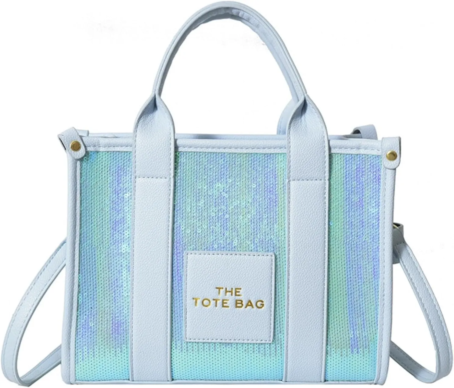 The Tote Bag for Women,Shining Leather Tote Bag with Zipper,Trendy Sequin Crossbody Purse,Top Handle Handbags,Blue