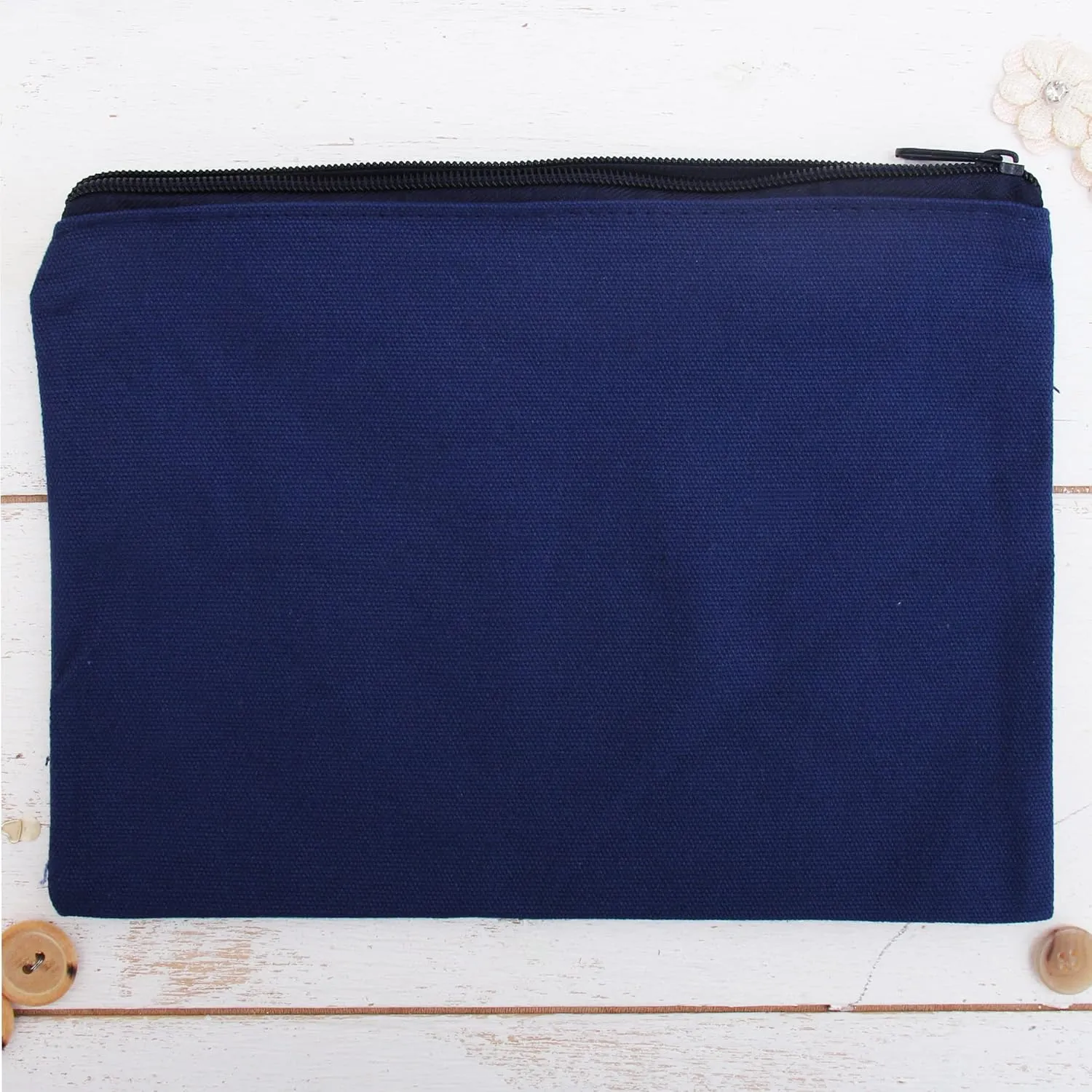 Threadart 3 Pack Canvas Pencil Pouch Navy with Zipper For Organization, Small Tools, Makeup Organizer Bag - 100% Cotton Canvas Heavy Duty 7" x 9.25"