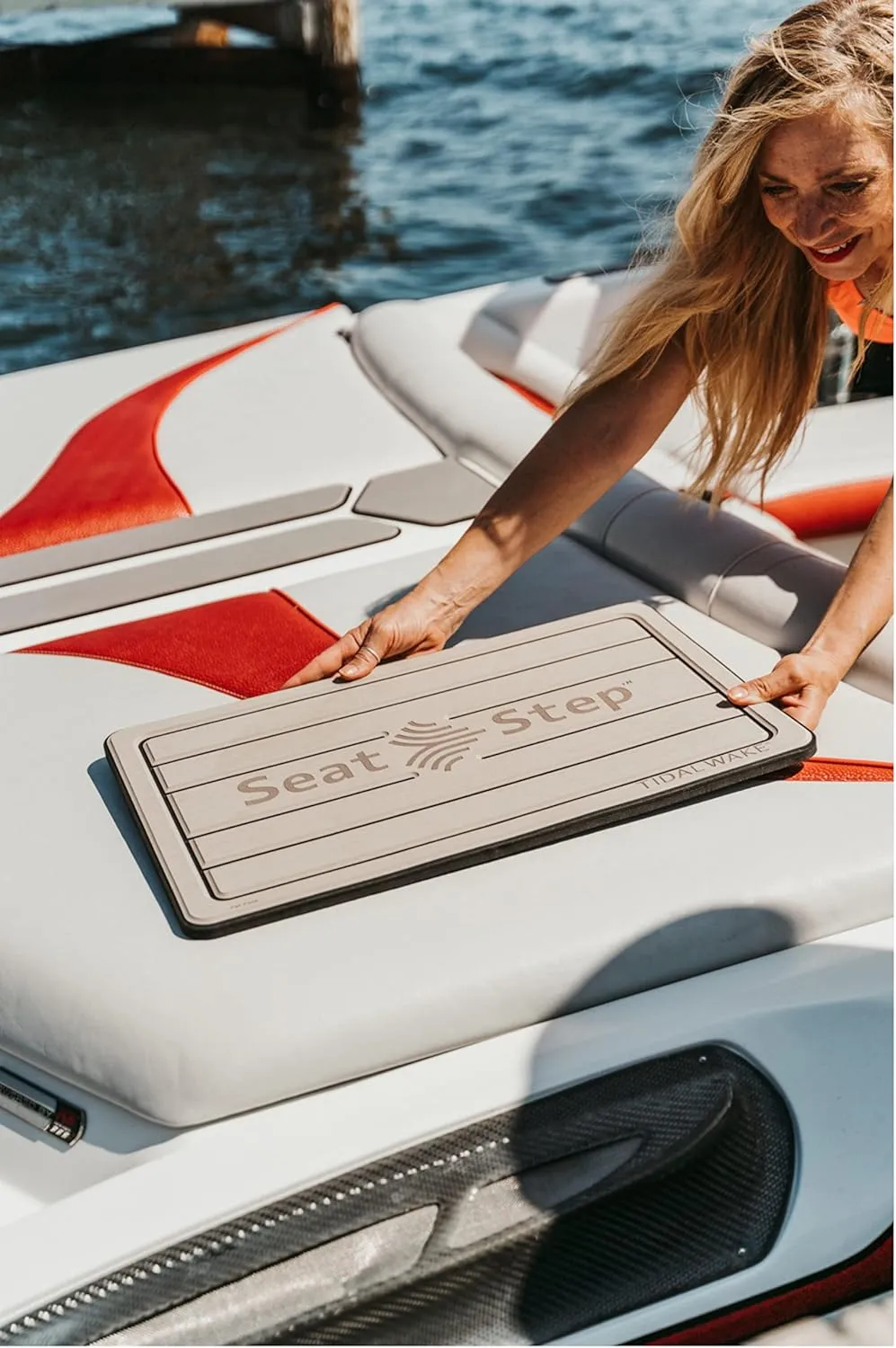 Tidal Wake Seat Step Non-Slip Marine Mat–Protects Boat Seats & Upholstery from Rips, Dirt & Wear from Stepping on Seats-Ideal for Cushions, Seat Covers, Vinyl Upholstery (Taupe/Black)