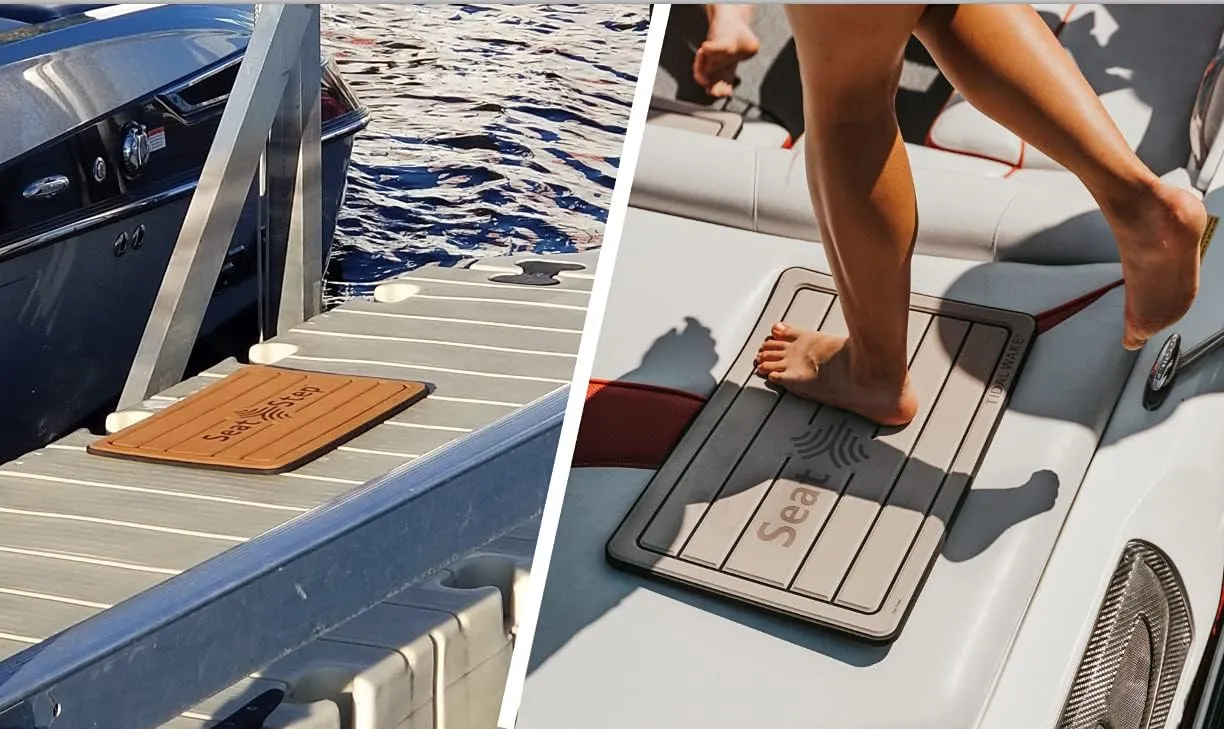 Tidal Wake Seat Step Non-Slip Marine Mat–Protects Boat Seats & Upholstery from Rips, Dirt & Wear from Stepping on Seats-Ideal for Cushions, Seat Covers, Vinyl Upholstery (Taupe/Black)