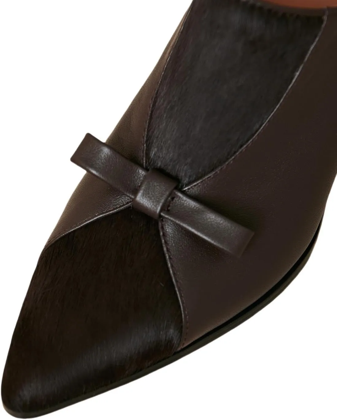 TinaCus Women's Genuine Leather Bowknot Side Zip Patchwork Pointed Toe Pumps Shoes