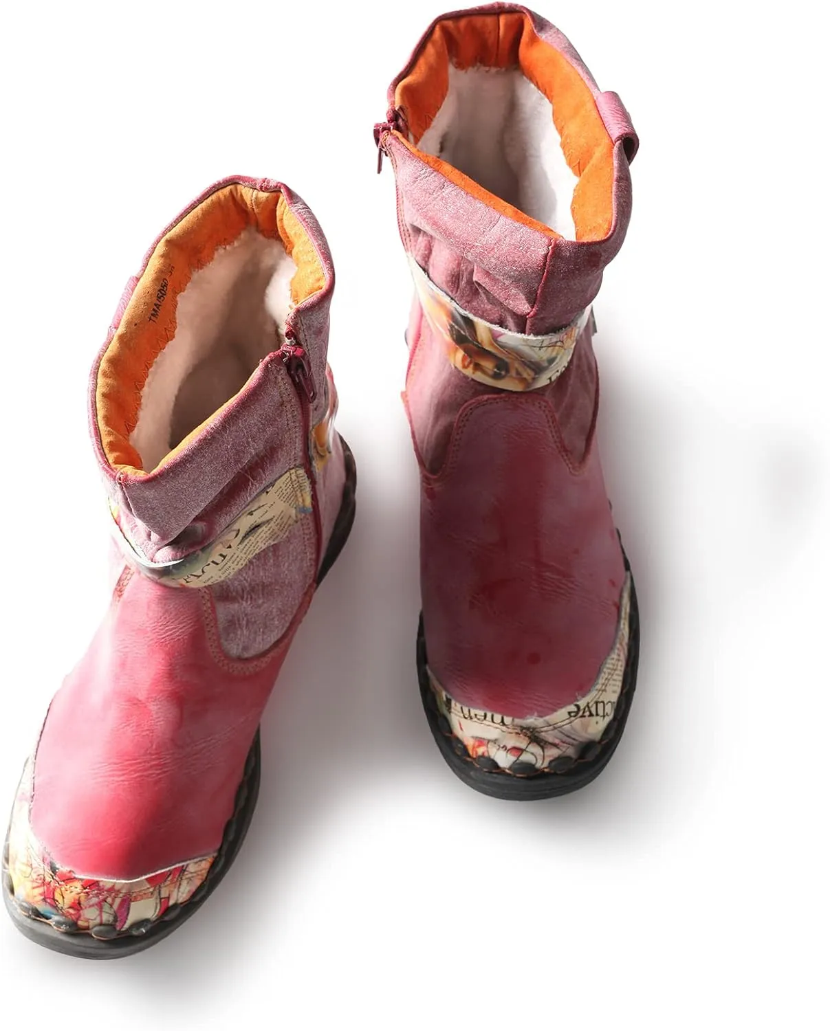 TMA EYES Distressed Tie-Accent Faux Fur Lining Side Zip Women's Snow Boots