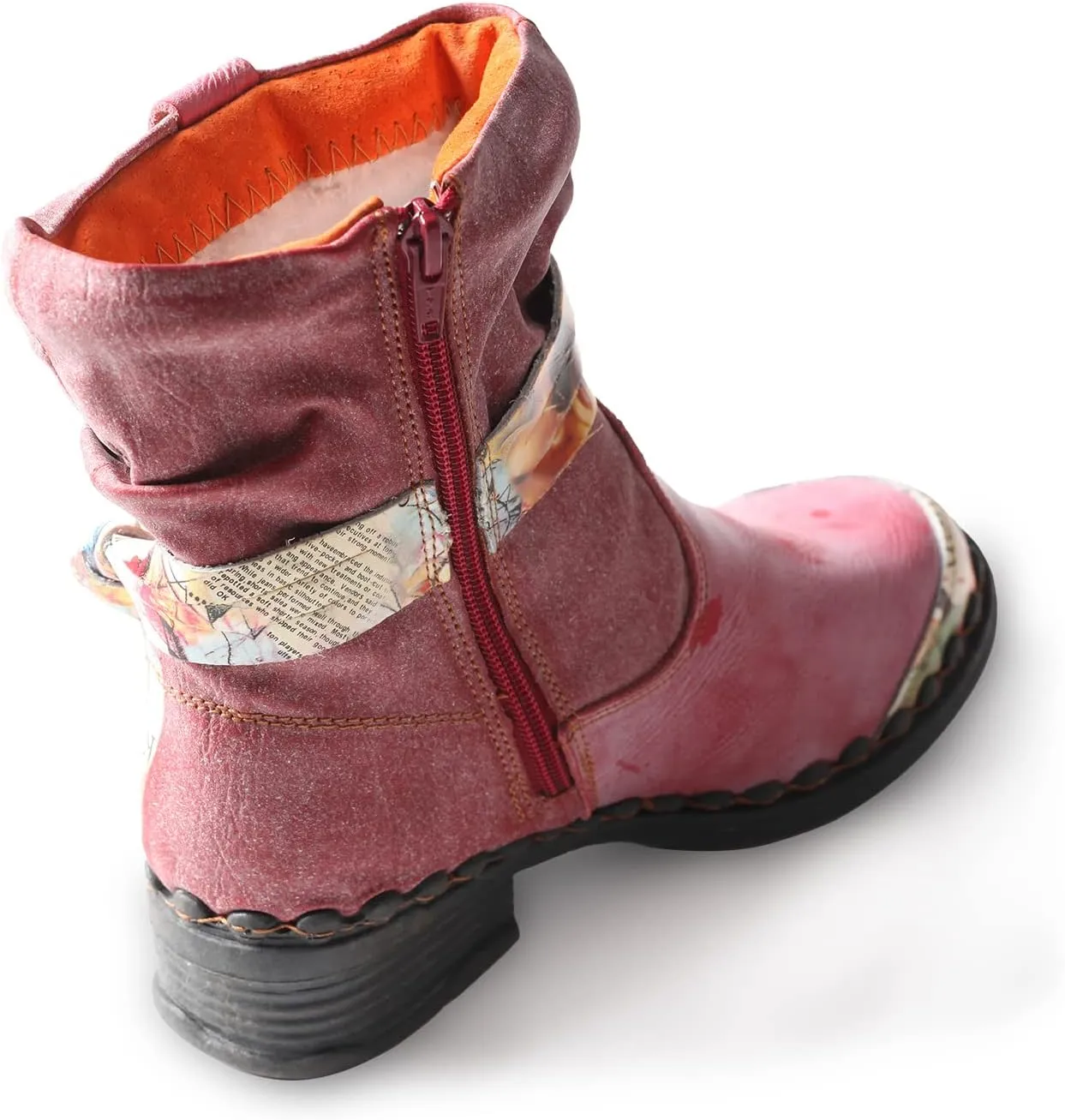 TMA EYES Distressed Tie-Accent Faux Fur Lining Side Zip Women's Snow Boots