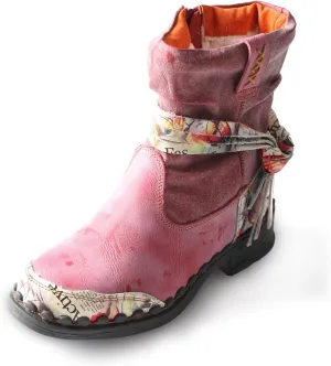 TMA EYES Distressed Tie-Accent Faux Fur Lining Side Zip Women's Snow Boots