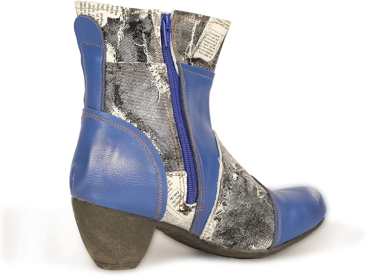 TMA EYES Newsprint Patchwork Leather Women's Heel Boots