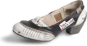 TMA EYES Patchwork Newspaper Printed Leather Low-Heeled Women Shoes