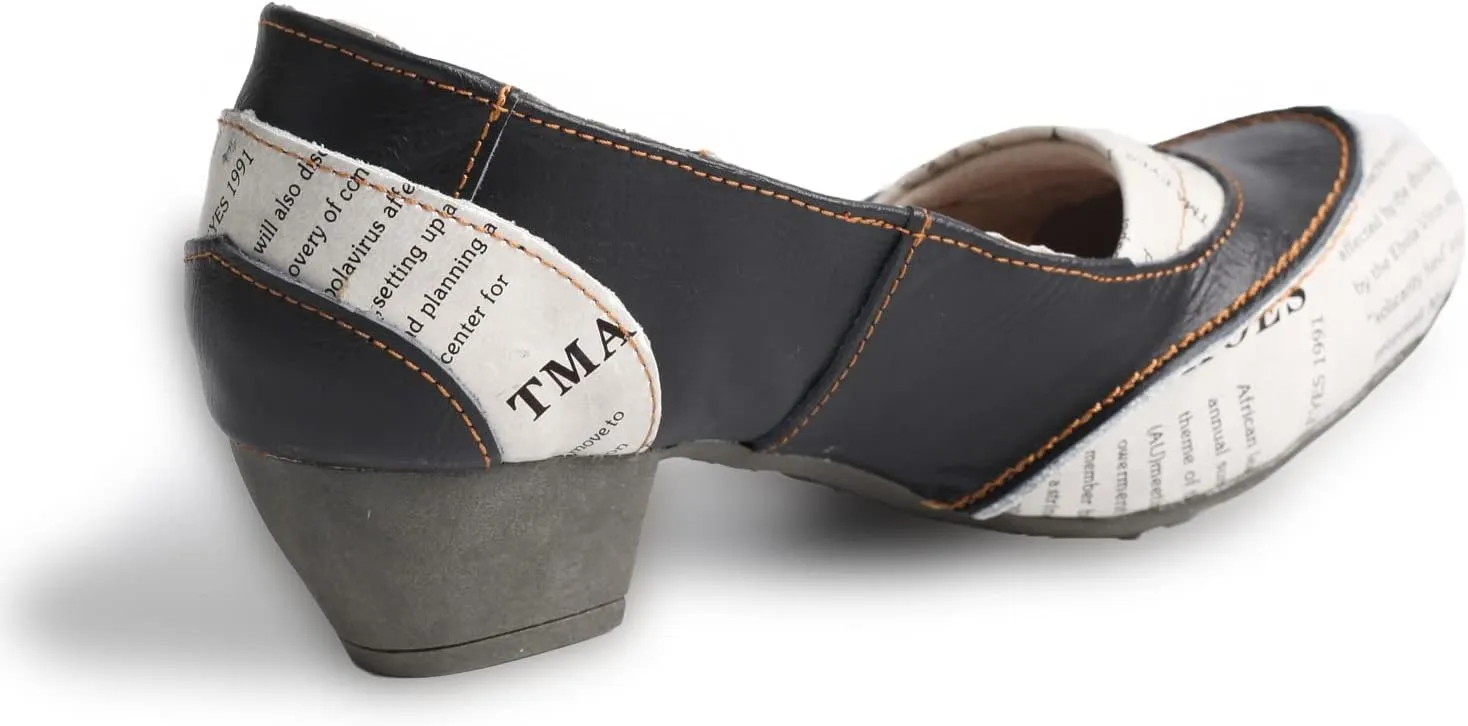 TMA EYES Patchwork Newspaper Printed Leather Low-Heeled Women Shoes