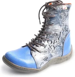 TMA EYES Women's Leather Ankle Boots Lace-Up Patchwork Letter Printing Leather Boots for Women