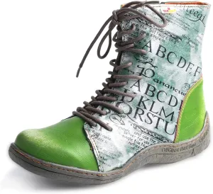 TMA EYES Women's Leather Ankle Boots Lace-Up Patchwork Letter Printing Leather Boots for Women