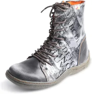 TMA EYES Women's Leather Ankle Boots Lace-Up Patchwork Letter Printing Leather Boots for Women