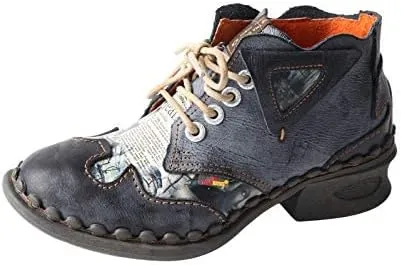 TMA EYES Women's leather printed patchwork ankle boots lace-up fashion shoes