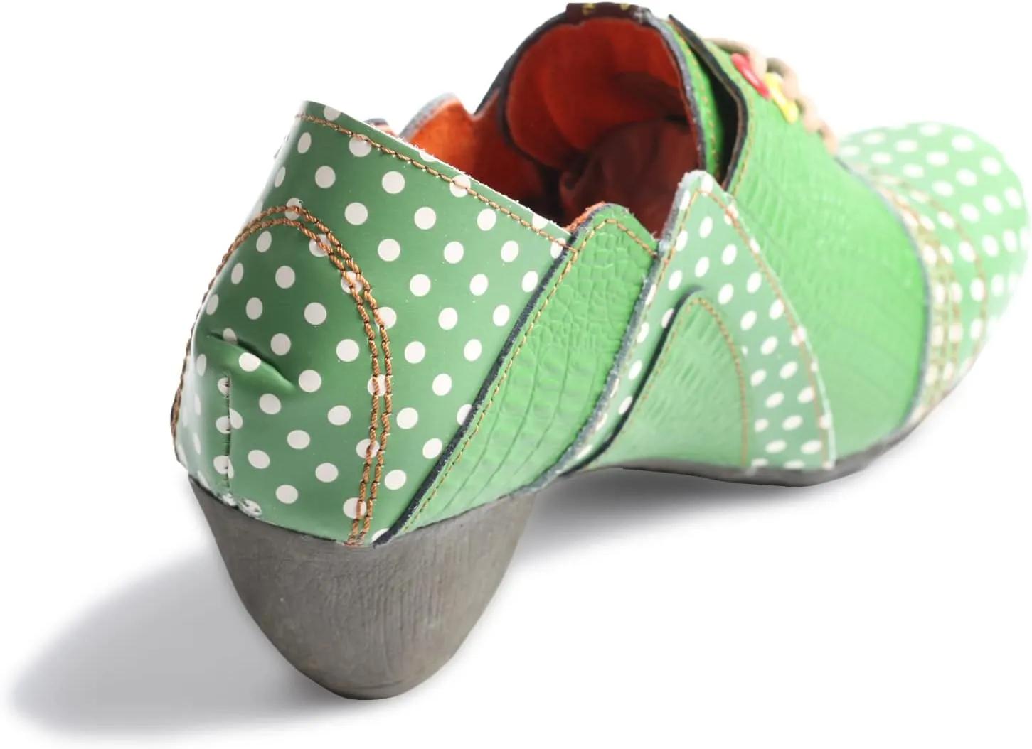 TMA EYES Women's Retro Polka Dot Leather Booties Low Heel Lace Up Women's Ankle Boots