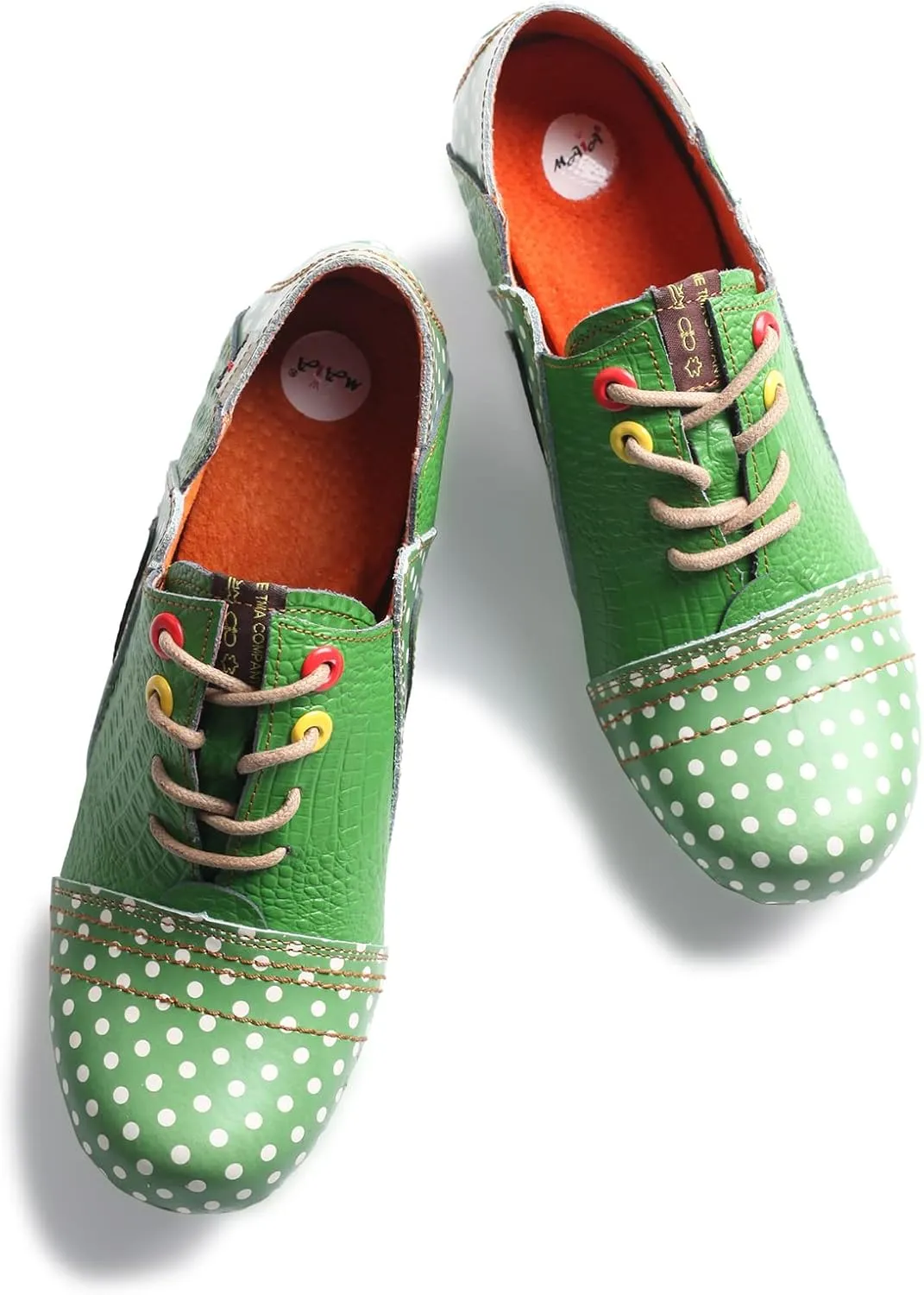 TMA EYES Women's Retro Polka Dot Leather Booties Low Heel Lace Up Women's Ankle Boots