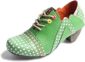 TMA EYES Women's Retro Polka Dot Leather Booties Low Heel Lace Up Women's Ankle Boots