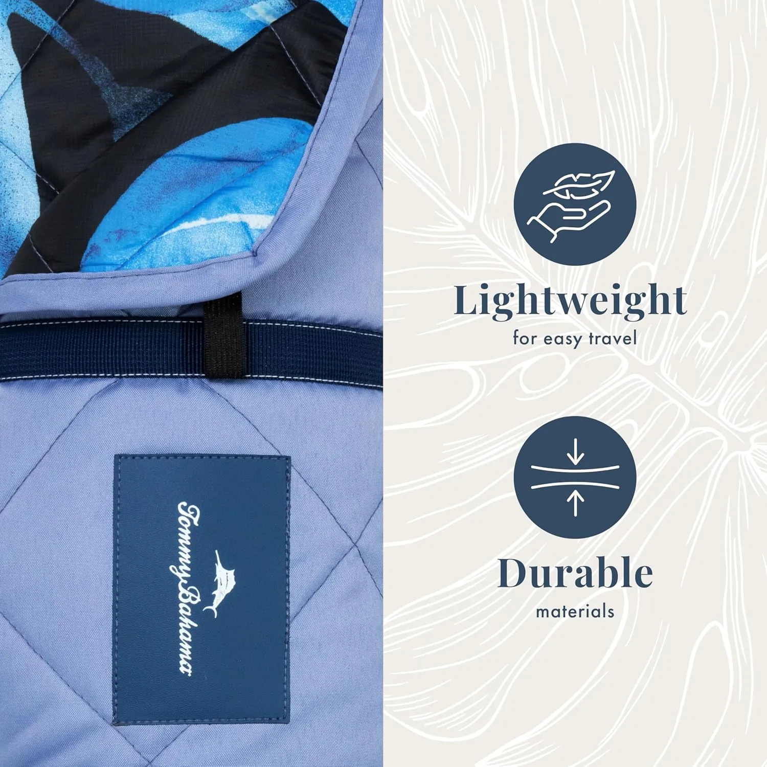 Tommy Bahama Outdoor Waterproof Picnic Blanket - Lightweight Portable Design with Carry Strap - Perfect for The Beach, Park, Camping, Concerts and More, 50" x 70"