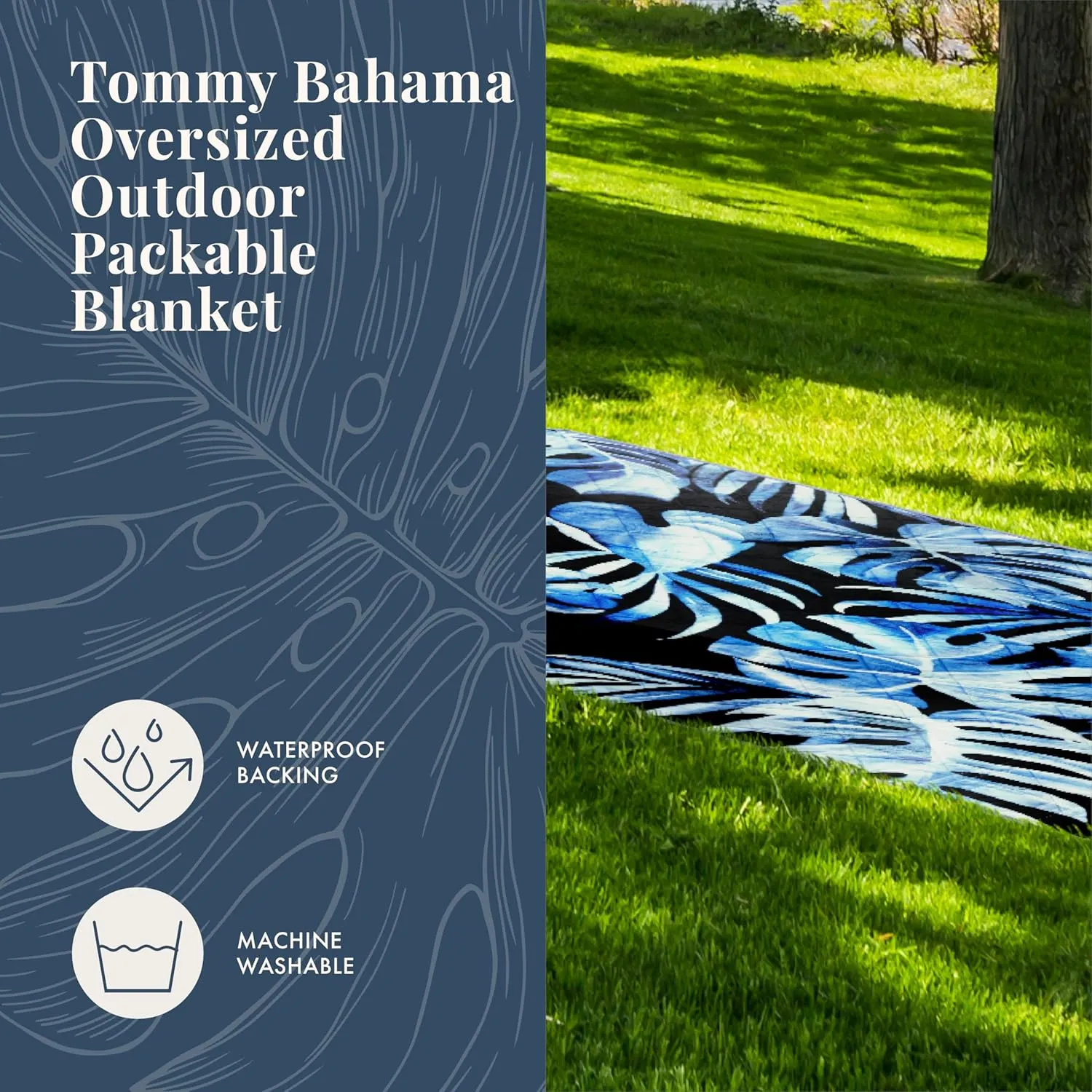 Tommy Bahama Outdoor Waterproof Picnic Blanket - Lightweight Portable Design with Carry Strap - Perfect for The Beach, Park, Camping, Concerts and More, 50" x 70"