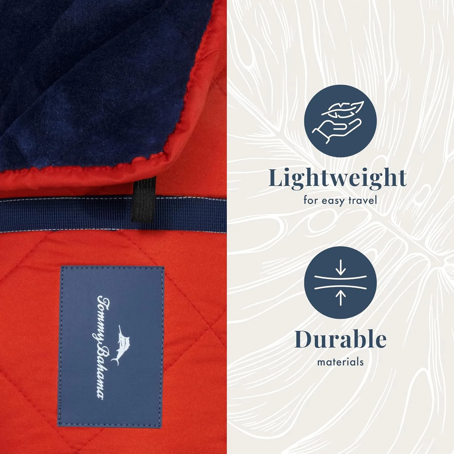 Tommy Bahama Outdoor Waterproof Picnic Blanket - Lightweight Portable Design with Carry Strap - Perfect for The Beach, Park, Camping, Concerts and More, 50" x 70"