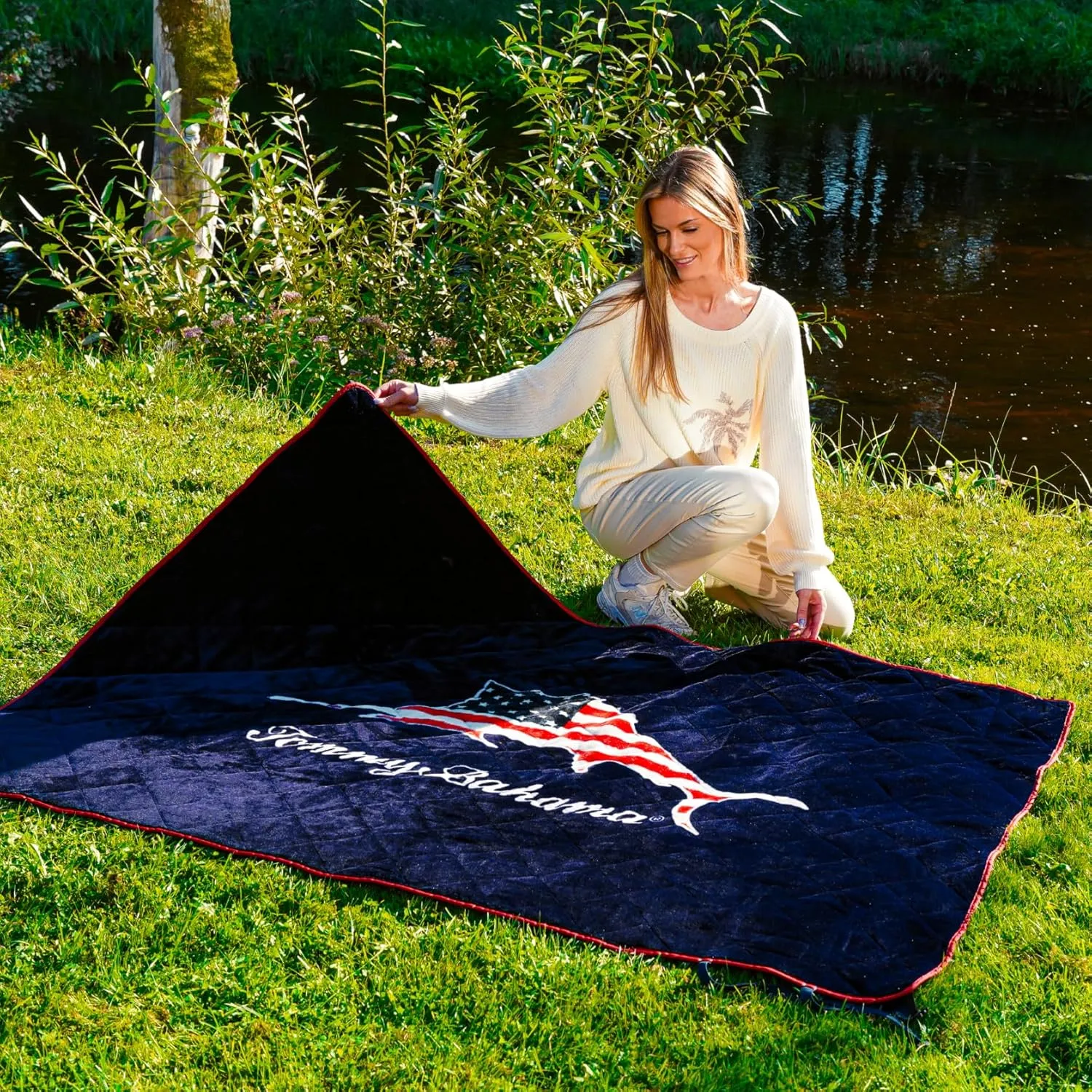 Tommy Bahama Outdoor Waterproof Picnic Blanket - Lightweight Portable Design with Carry Strap - Perfect for The Beach, Park, Camping, Concerts and More, 50" x 70"
