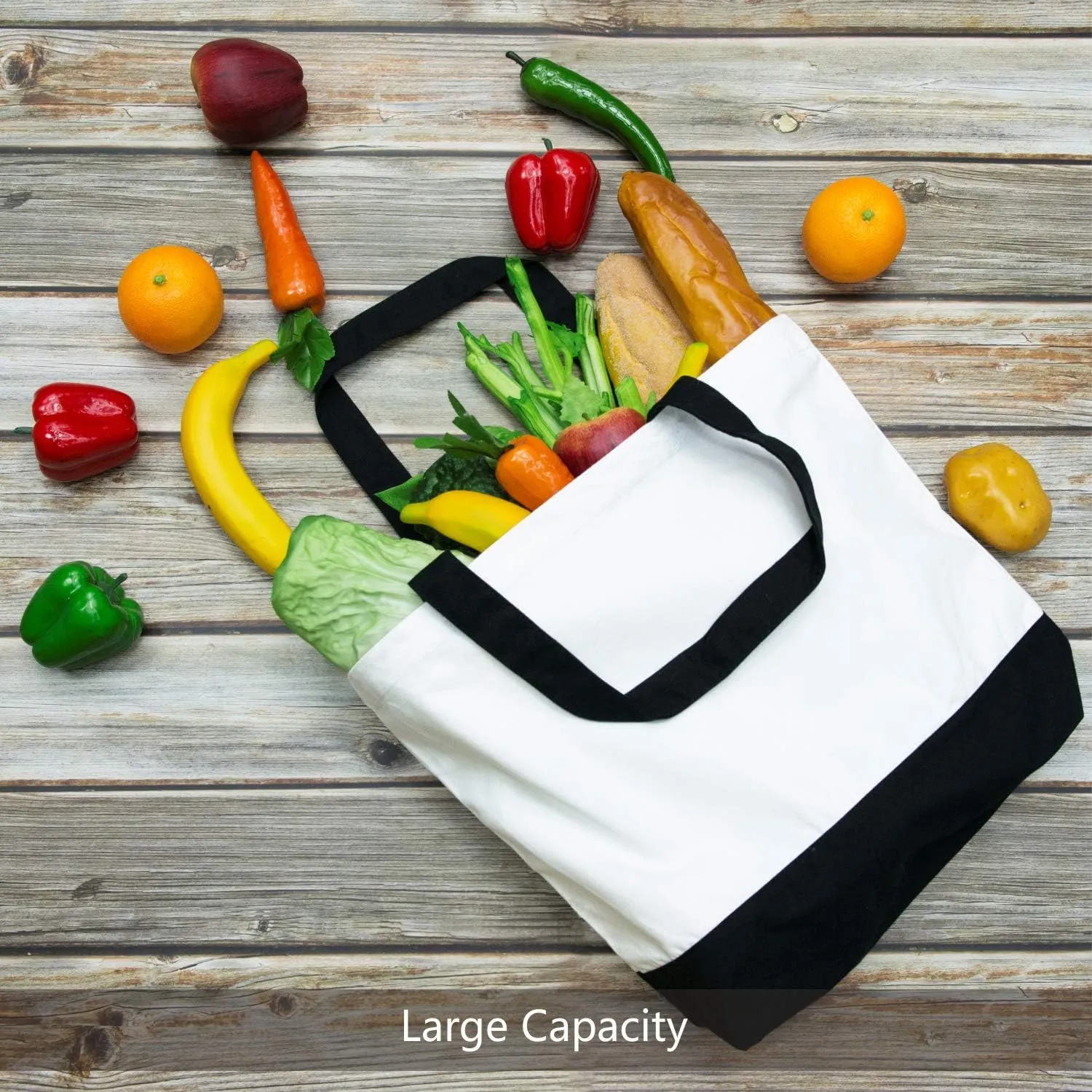 TOPDesign 1 | 3 | 6 | 12 | 24 Pack Super Strong Large 12oz Cotton Canvas Tote Bag, Reusable Grocery Shopping Cloth Bag, Fashionable Two-Tone Tote for Crafts, DIY Your Creative Designs (Pack of 1)