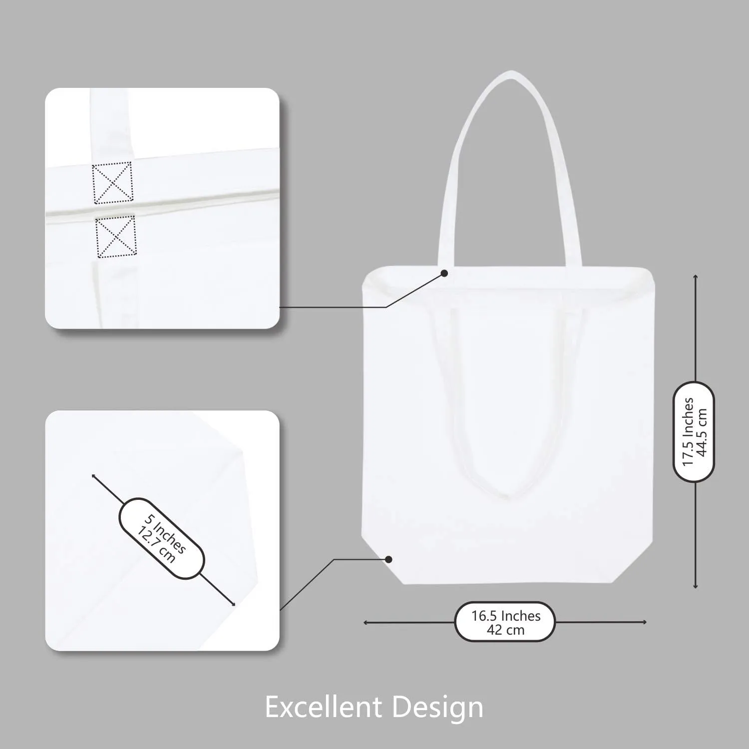 TOPDesign 2 | 6 | 12 Pack Super Strong Large 17.5"x16.5"x5" 10oz Cotton Canvas Tote, Reusable Grocery Shopping Bag, Blank White Bags for Crafts, DIY Your Creative Designs (Pack of 6)