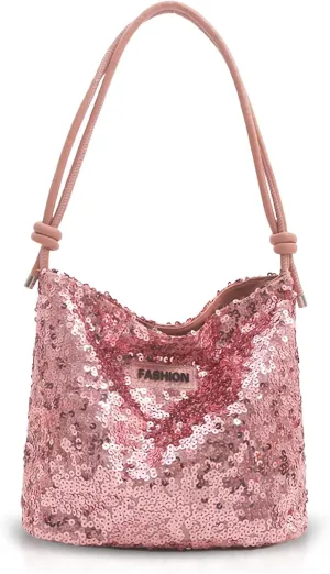 Tote Bag for Women, Sequin Handbag, Adjustable Shoulder Strap, Crossbody Bag for Wedding, Prom, Parties, Travel(Pink)