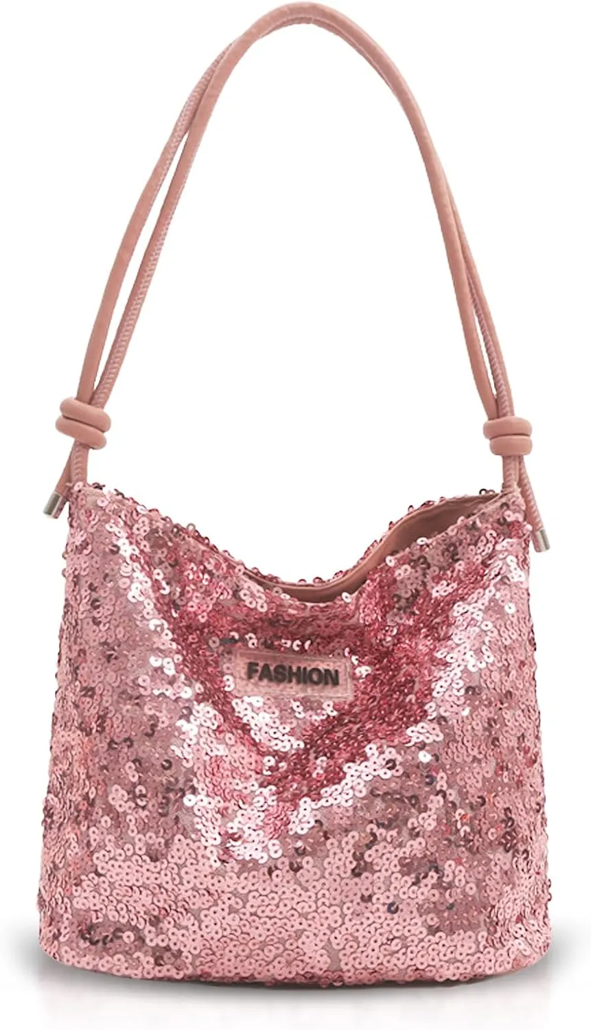 Tote Bag for Women, Sequin Handbag, Adjustable Shoulder Strap, Crossbody Bag for Wedding, Prom, Parties, Travel(Pink)