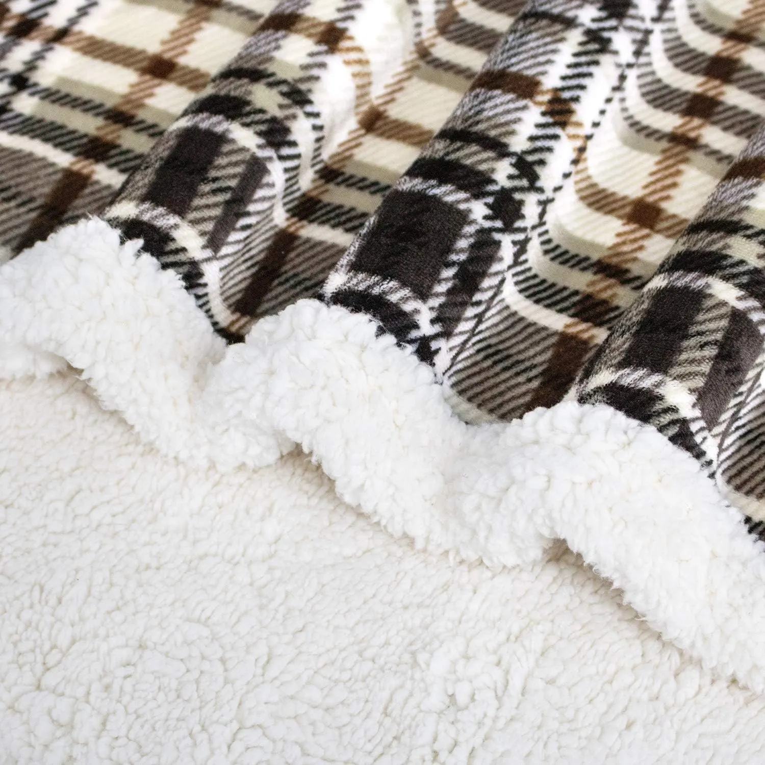 Touchat Sherpa Plaid Throw Blanket, 60" X 70"Fuzzy Fluffy Cozy Soft Blanket, Fleece Flannel Plush Twin Size Microfiber Blanket for Couch Bed Sofa (Brown)