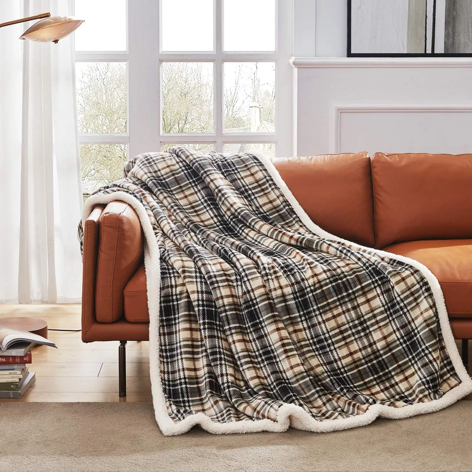 Touchat Sherpa Plaid Throw Blanket, 60" X 70"Fuzzy Fluffy Cozy Soft Blanket, Fleece Flannel Plush Twin Size Microfiber Blanket for Couch Bed Sofa (Brown)