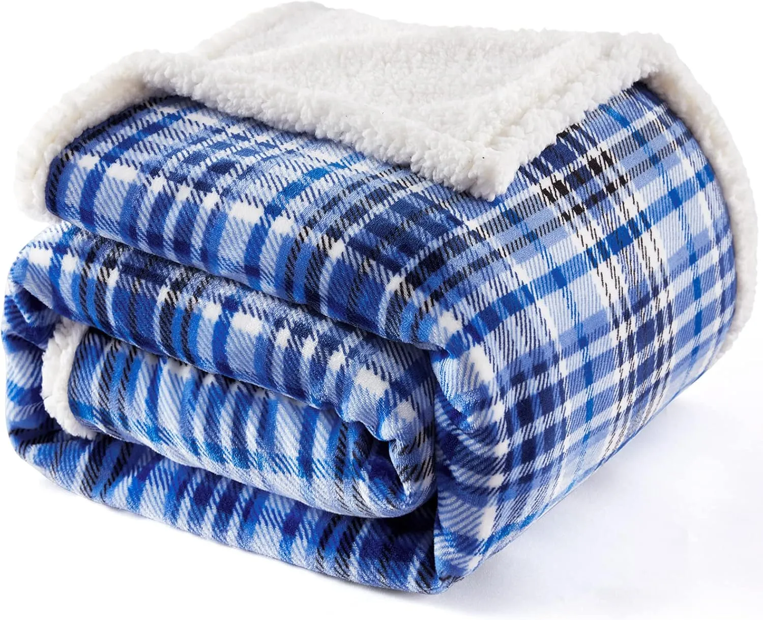 Touchat Sherpa Plaid Throw Blanket(60" X 70", Plaid Blue), Fuzzy Fluffy Cozy Soft Blanket, Fleece Flannel Plush Twin Size Microfiber Blanket for Couch Bed Sofa
