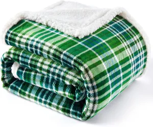 Touchat Sherpa Plaid Throw Blanket(60" X 70", Plaid Green), Fuzzy Fluffy Cozy Soft Blanket, Fleece Flannel Plush Twin Size Microfiber Blanket for Couch Bed Sofa