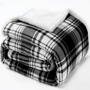 Touchat Sherpa Plaid Throw Blanket,Fleece Flannel Plush Twin Size Microfiber Blanket for Couch Bed Sofa,Fuzzy Fluffy Cozy Soft Blanket(60" X 70", Plaid Black)