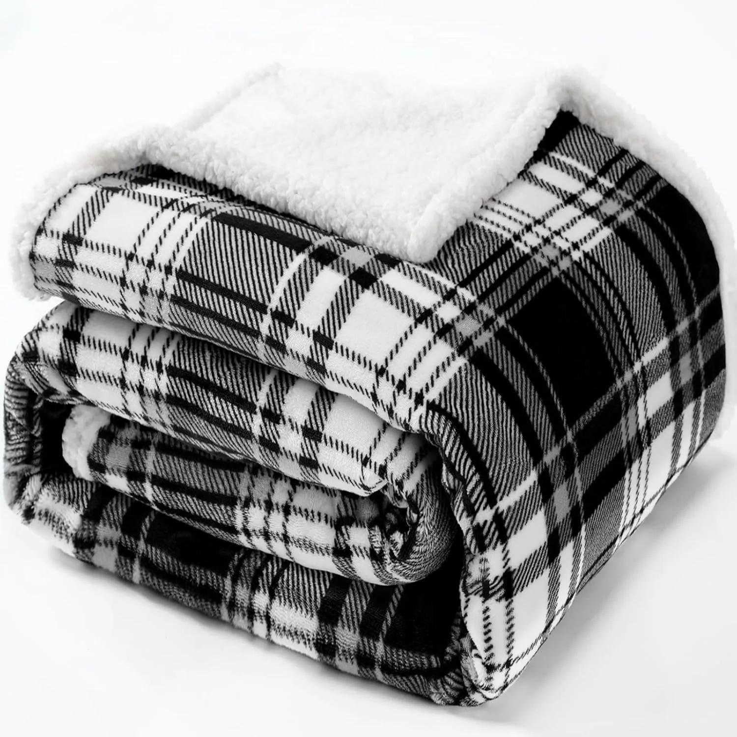 Touchat Sherpa Plaid Throw Blanket,Fleece Flannel Plush Twin Size Microfiber Blanket for Couch Bed Sofa,Fuzzy Fluffy Cozy Soft Blanket(60" X 70", Plaid Black)