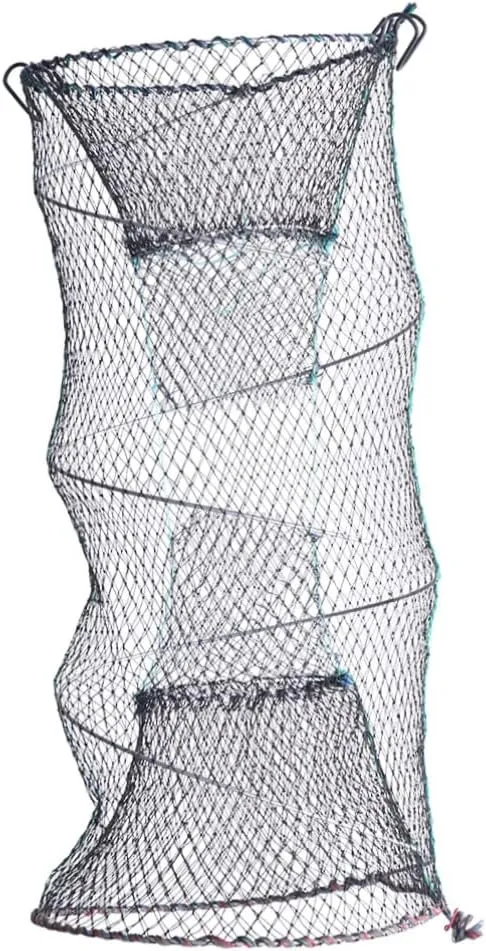 Toyvian Foldable Bait Cast Fishing Net Portable Zinc Plated Landing Net for Crayfish Crab Lobster Shrimp and Minnows Lightweight Easy to Use Triple Mesh Design