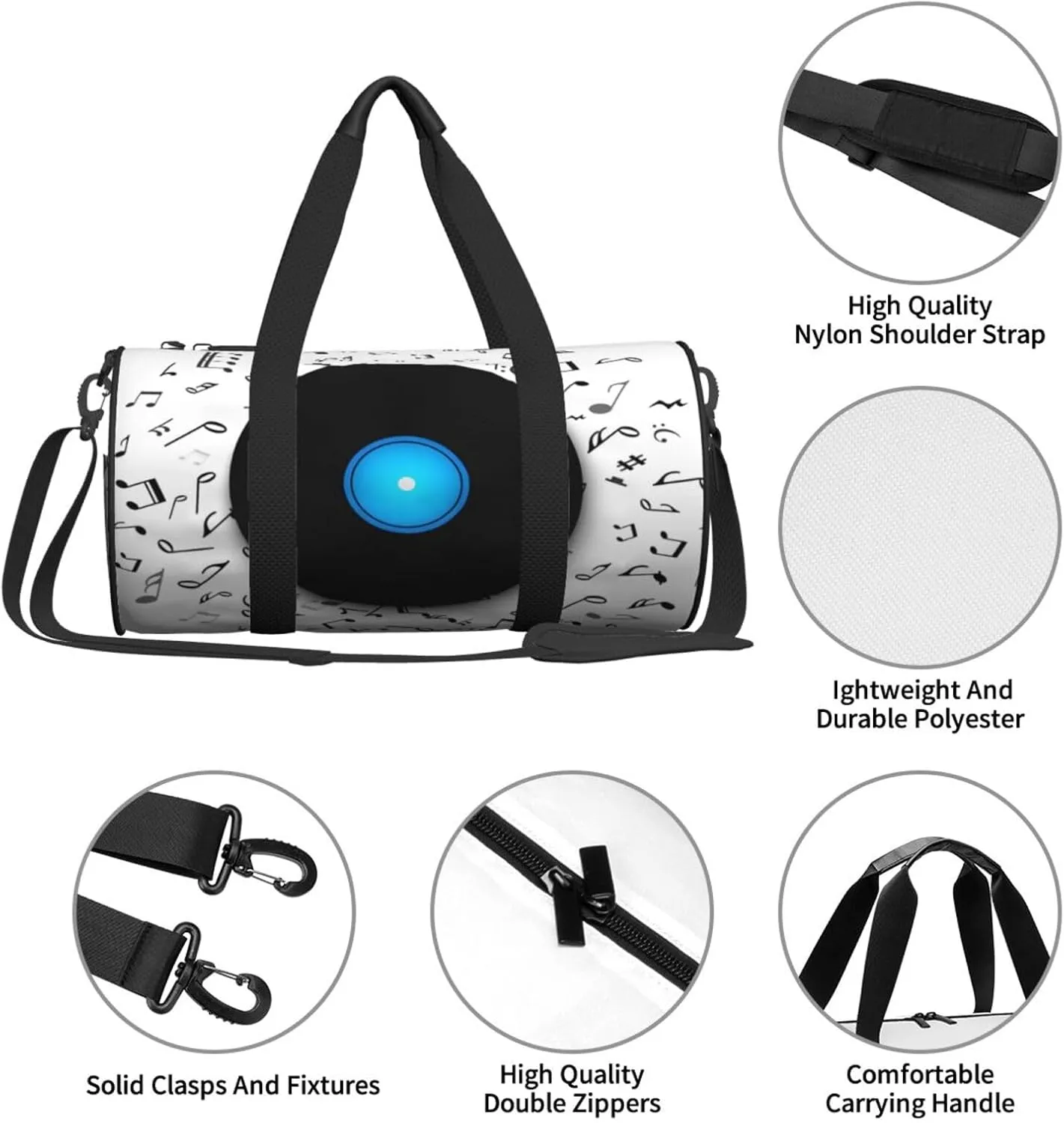 Travel Duffle Bag for Men Women, Musical Vinyl Record Album Duffle Bags for Sport Gym Overnight Luggage