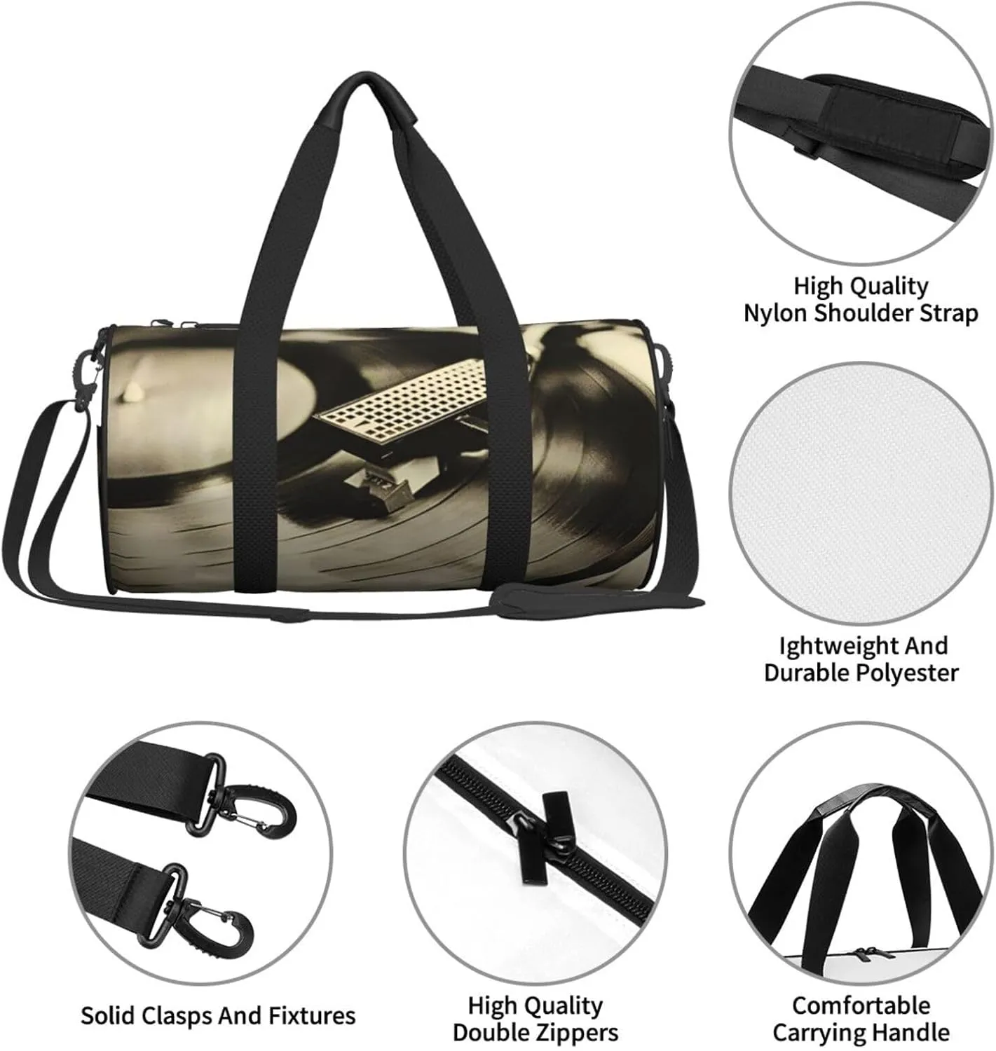 Travel Duffle Bag for Men Women, Vinyl Record Turntable Duffle Bags for Sport Gym Overnight Luggage