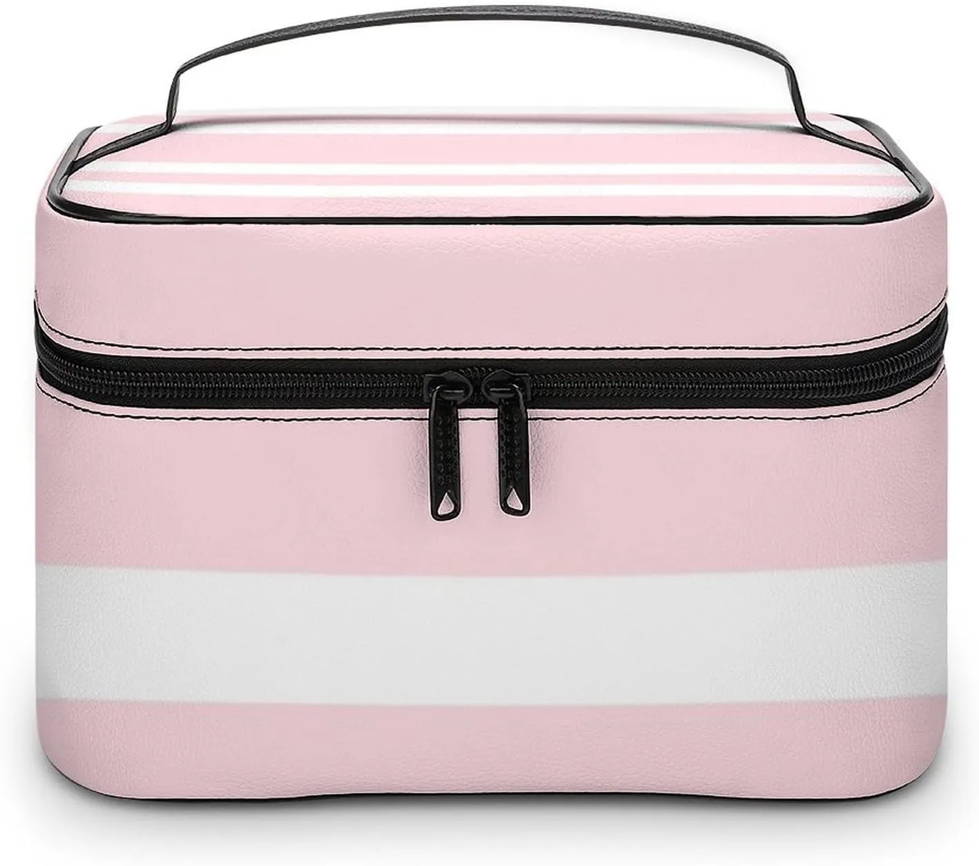 Travel Makeup Bag, Pale Pink and White Striped Cosmetic Bags for Women Large Capacity Waterproof Toiletry Bag Make up Organizer