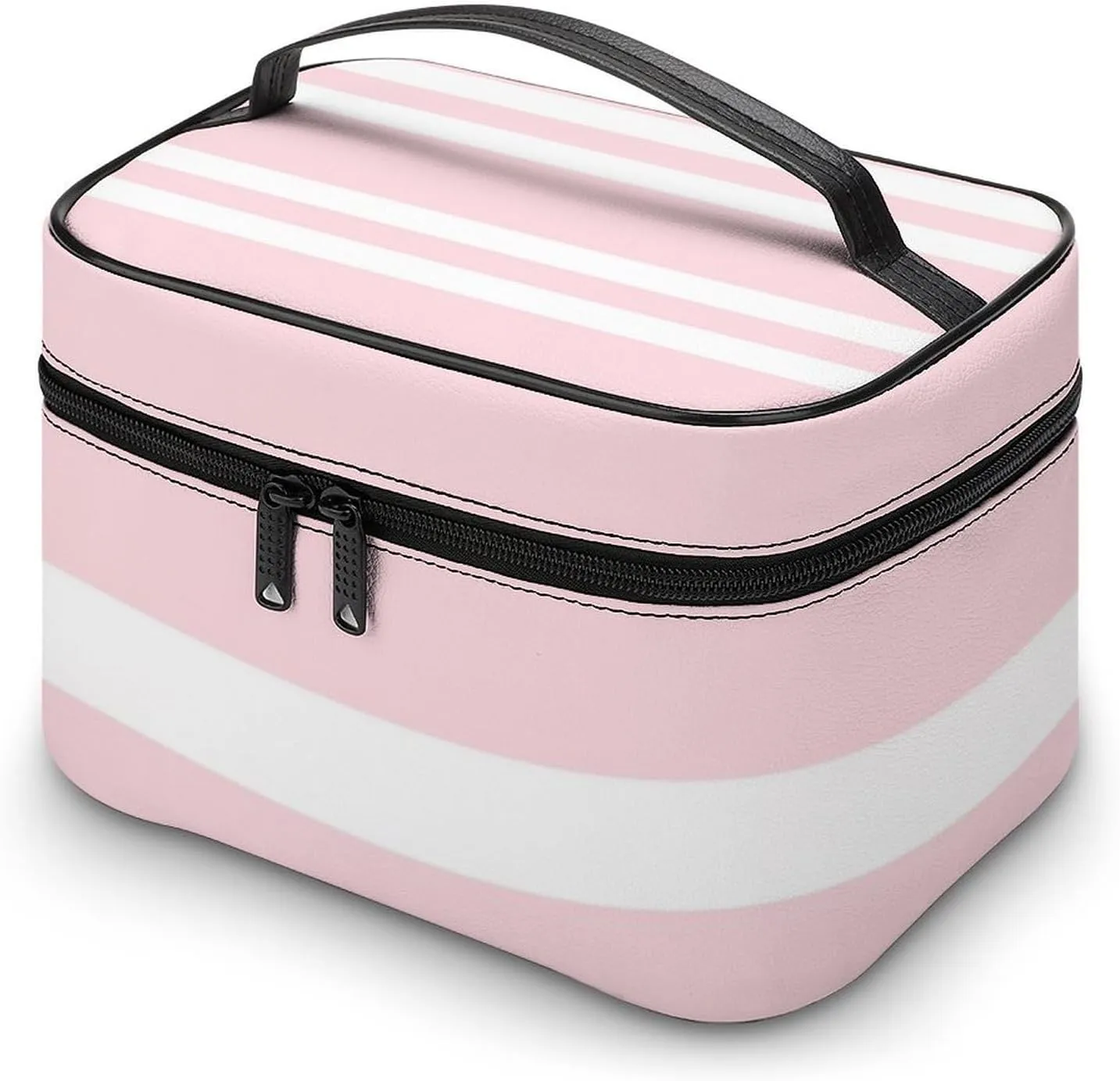Travel Makeup Bag, Pale Pink and White Striped Cosmetic Bags for Women Large Capacity Waterproof Toiletry Bag Make up Organizer