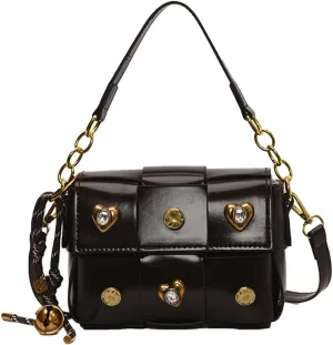 Trendy Rivet Crossbody Bag Small Patchwork Shoulder Purse PU Leather Tote Handbag Dating Travel Work