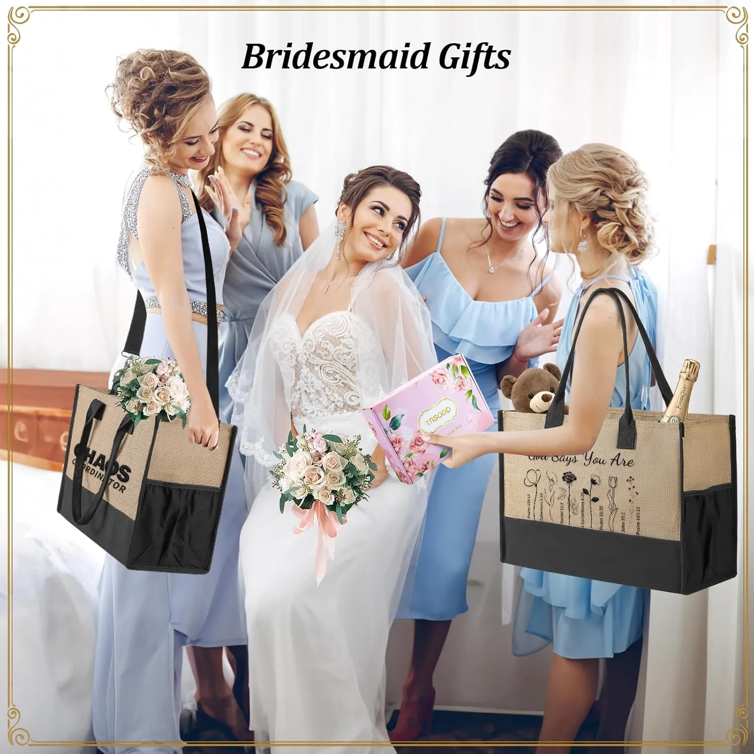TRSODD Mothers Day Gifts for Nana Personalized Best Nana Birthday Gifts for Women Jute Embroidered Tote Bag and Makeup Bag