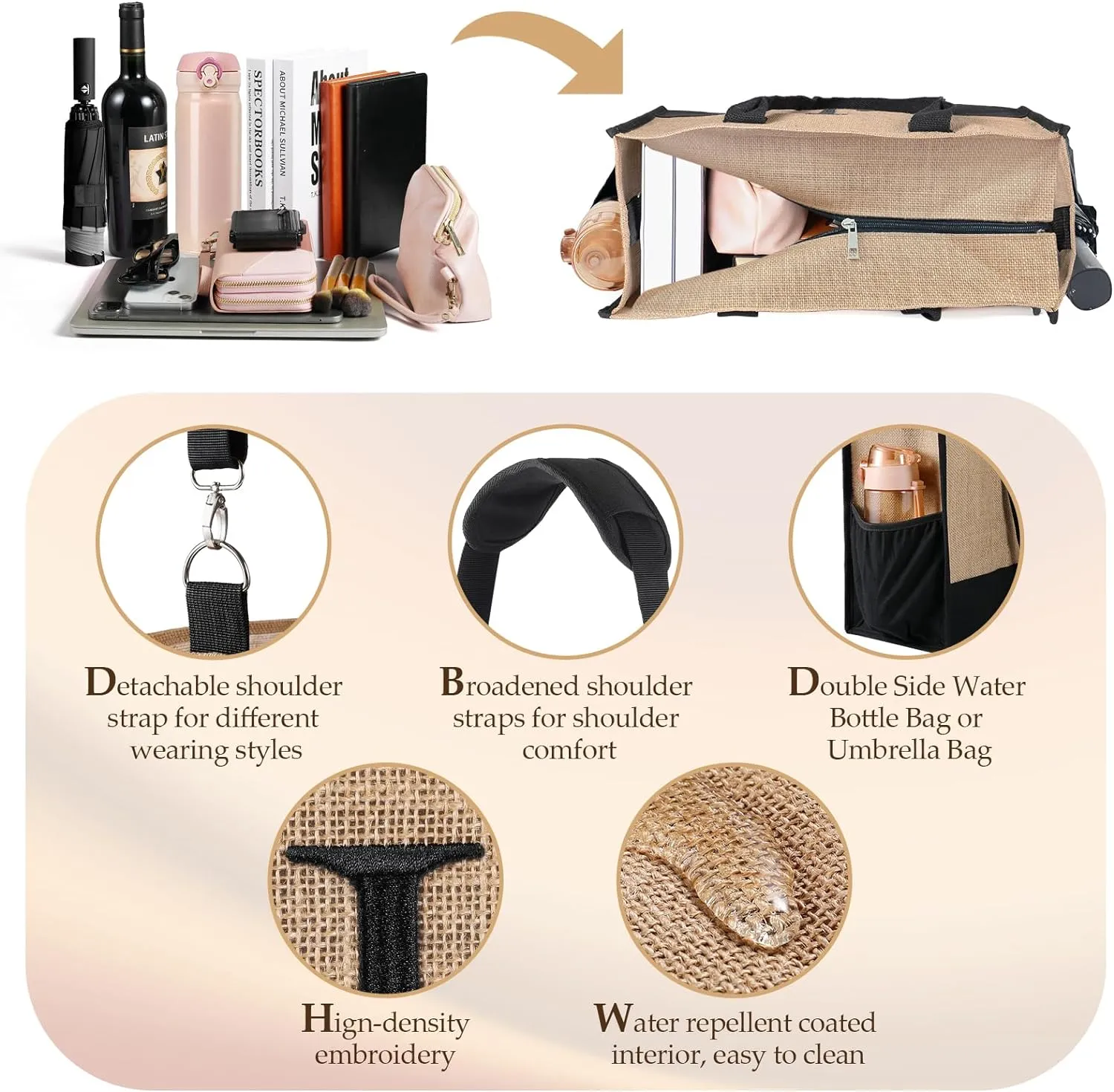 TRSODD Mothers Day Gifts for Nana Personalized Best Nana Birthday Gifts for Women Jute Embroidered Tote Bag and Makeup Bag