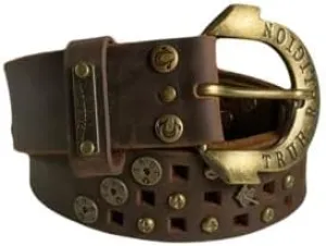 True Religion Womens Jeans Leather Belt Brown Studded Buddha Hardware Logo Horseshoe Buckle (28)